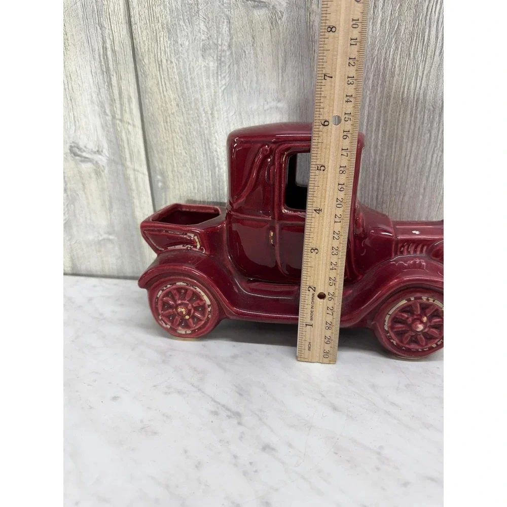 Vintage Ceramic Antique Car Planter Burgundy Red Model T Novelty Pottery Vases